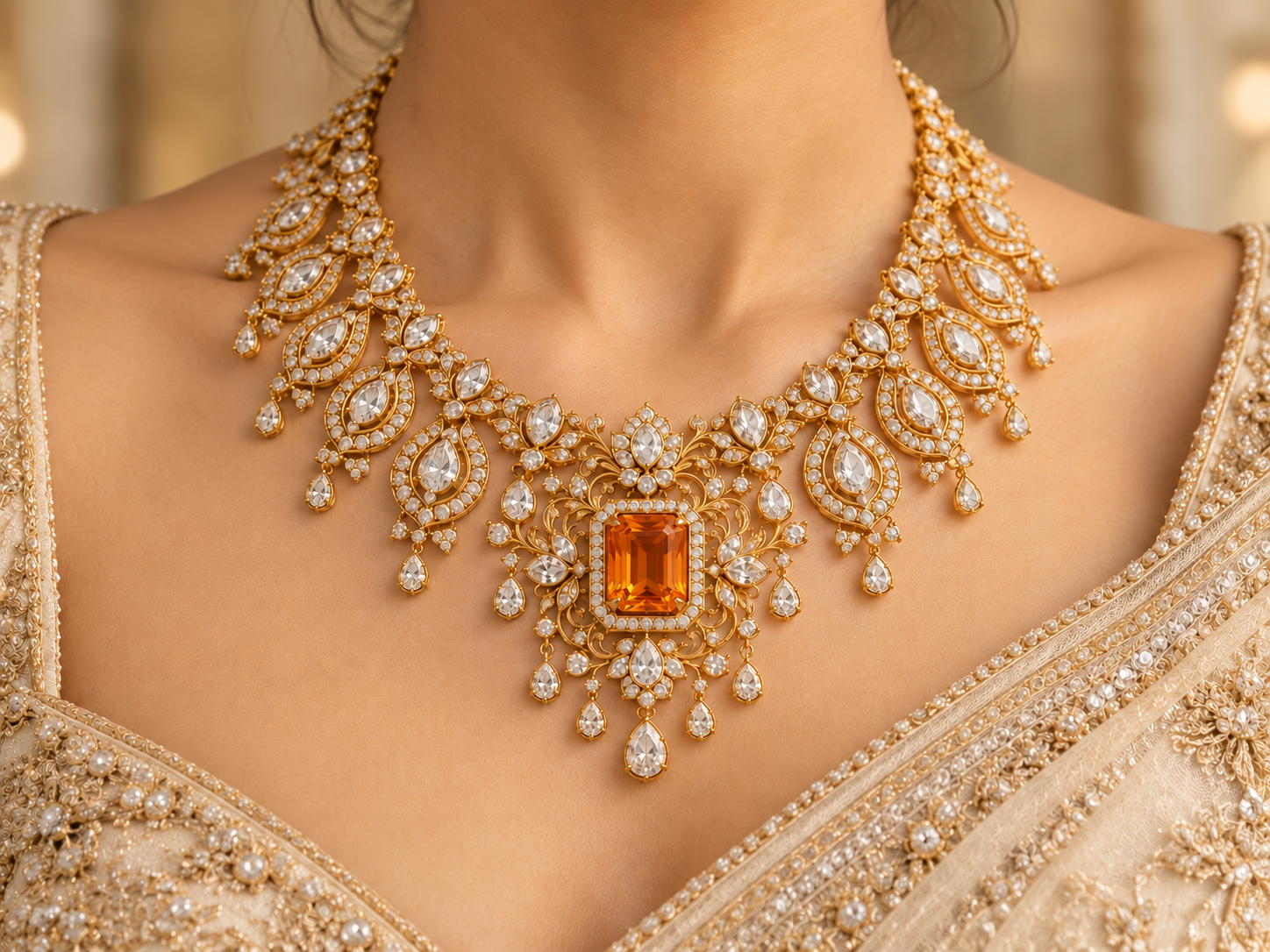 Citrine Necklace on a Bridal Ensemble