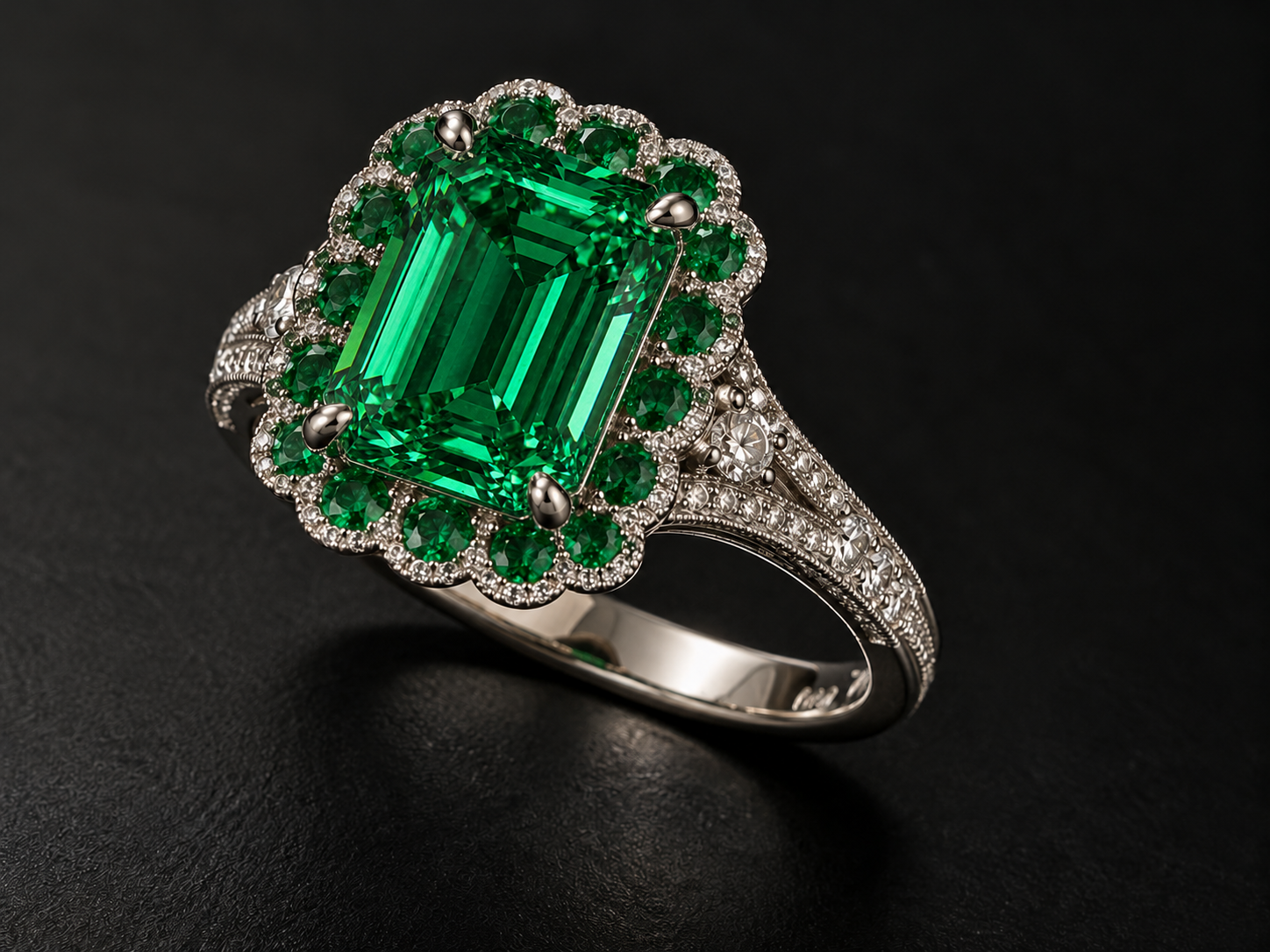 Colombian Emerald Halo Platinum Ring